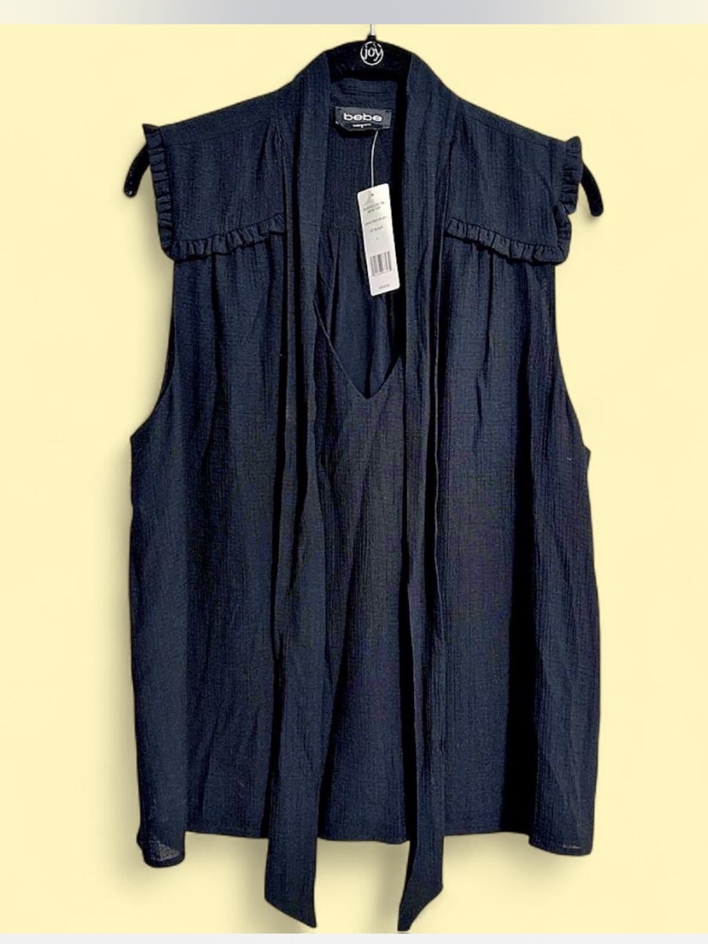 bebe Navy Sleeveless Tie-Neck Blouse